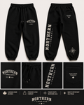 Northern Threads NT Sweatpants in black, front and back view with 306 and compass graphics