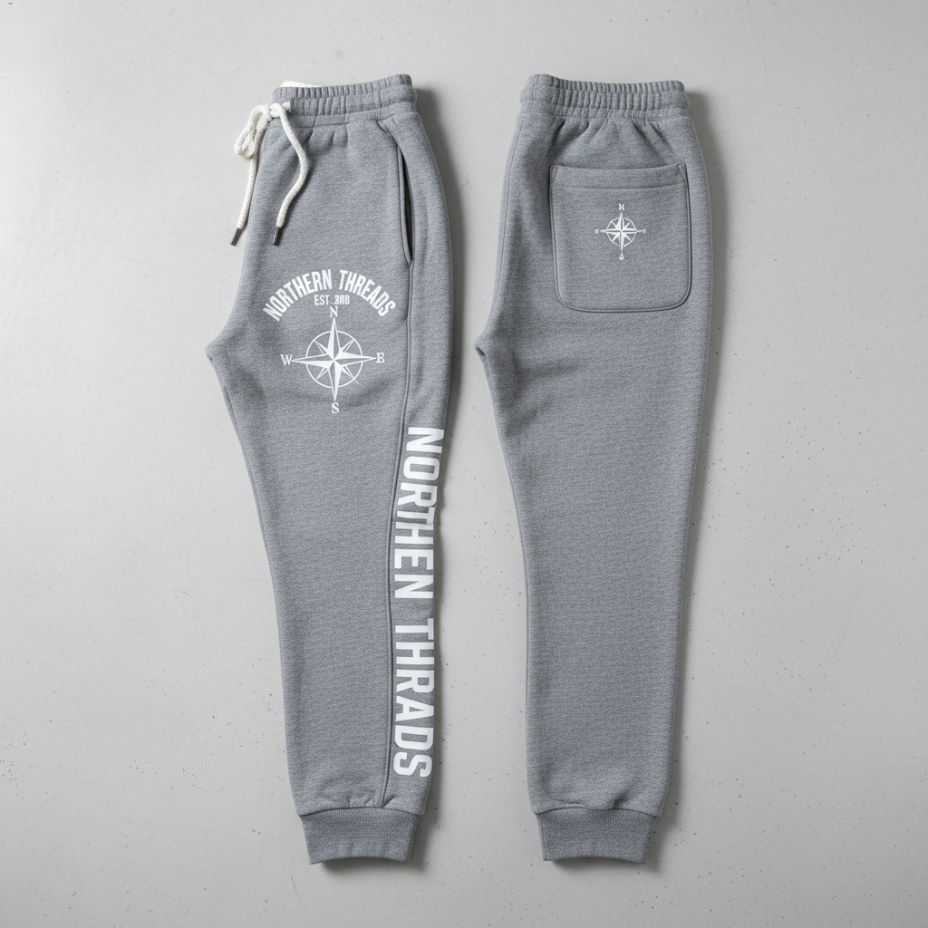 Northern Threads NT Sweatpants in heather grey with 306 and compass graphics